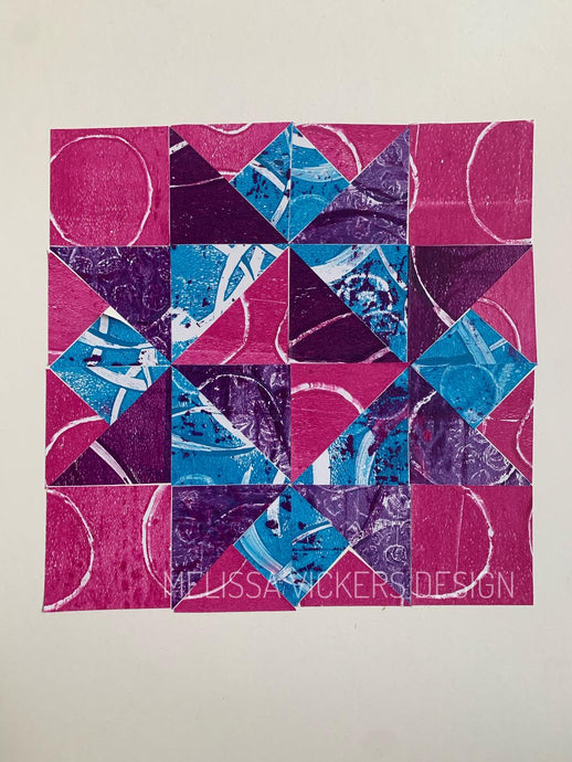 Gelli-Printed Paper Quilt Star: Magenta, Purple & Blues