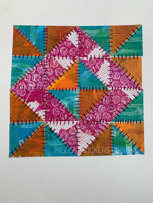 Gelli-Printed Paper Quilt Square: Pinks, Oranges & Blues