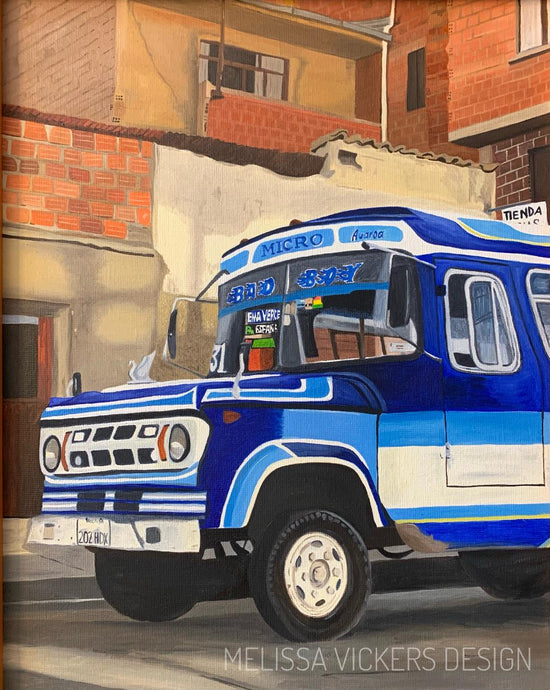 Oil Painting: Micro bus in La Paz, Bolivia